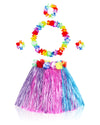 Fortuning'S Jds Girl'S Hawaiian Hula Grass Skirt Tricolor Matching Elastic Flowers Costume Set For Luau Tropical Beach Party Kid