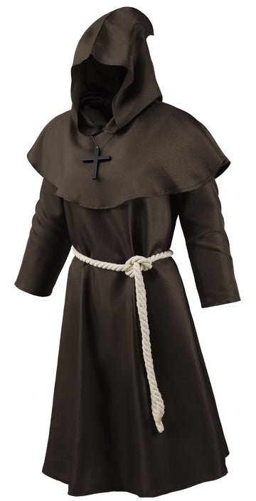 Knelor Kids Medieval Friar Monk Hooded Robe Renaissance Priest Hooded Robe Cloak Halloween Cosplay Costume