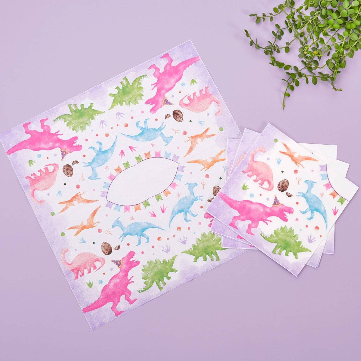 Wernnsa Girl Dinosaur Party Decorations -50 Pack Dinosaur Paper Napkins Pink Dinosaur Birthday Decorations Disposable Dino Paper Napkins For Kids Baby Girl 6.5 X 6.5 Inches