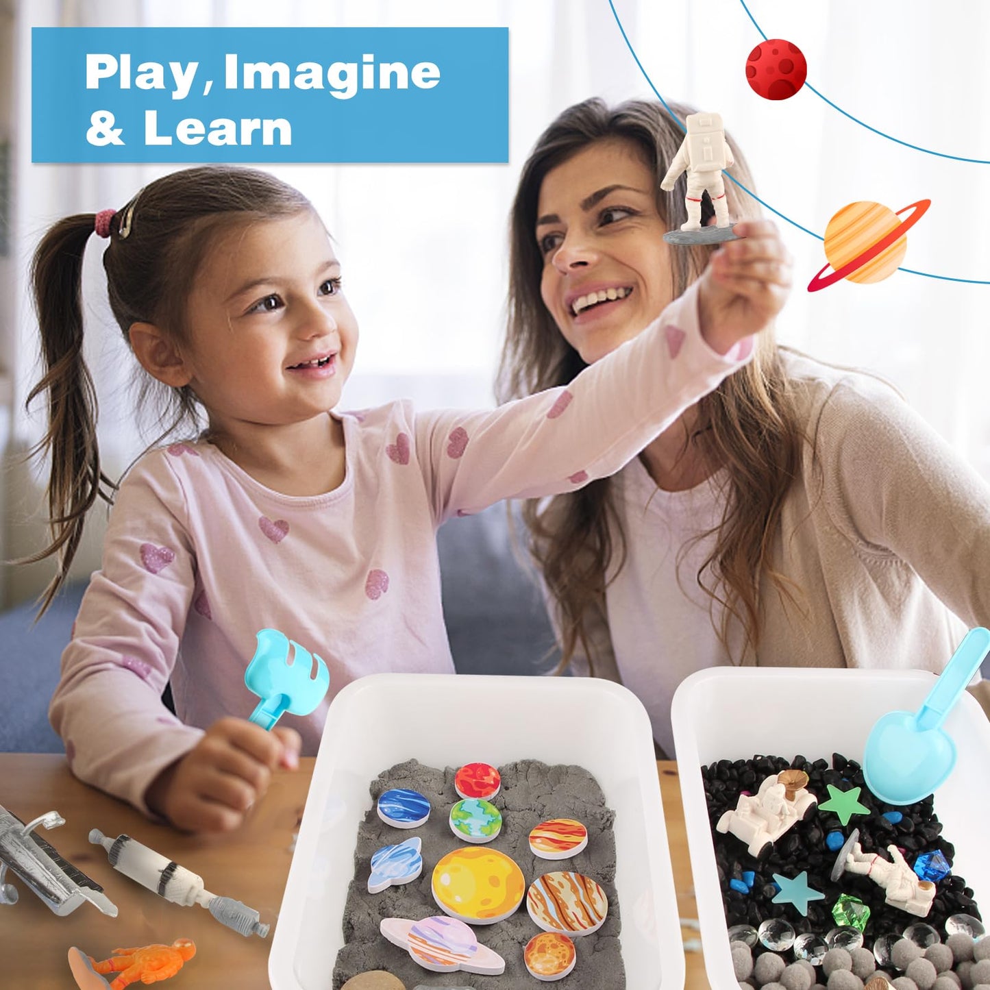 Space Themed Toys Sensory Bin Filler,Planet Toys For Kids, Universe Solar System Toys For Autistic Children, Space Astronauts Se