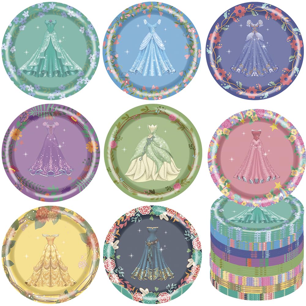 Daapiishuu 40 Pcs Princess Party Paper Plates 7 inch Disposable Princess Birthday Dessert Plates