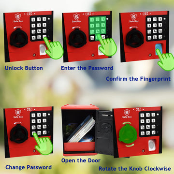 Litpggy Kids Safe Bank With Fingerprint Password Talking Atm Piggy Bank For Real Money Toy Gift For 5-14 Years Old Boys Girls (B