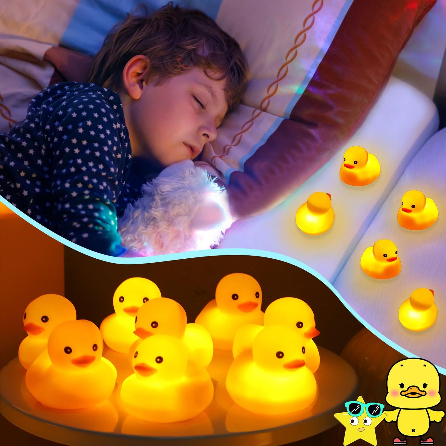 Jerify 100 Pcs Bulk LED Rubber Ducks Light up Yellow Bathtub Rubber Ducks Glow Bath Floating Toys with LED Lights Birthday Hallo