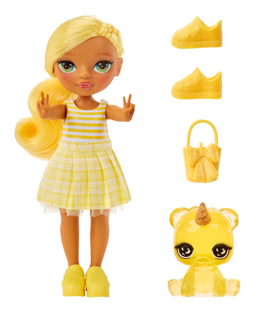 Rainbow High Littles - Daisy Madison, Yellow 5.5'' Posable Small Doll With Purse, Magical Pet Bear, Girls Toy Gift, Kids Ages 4-