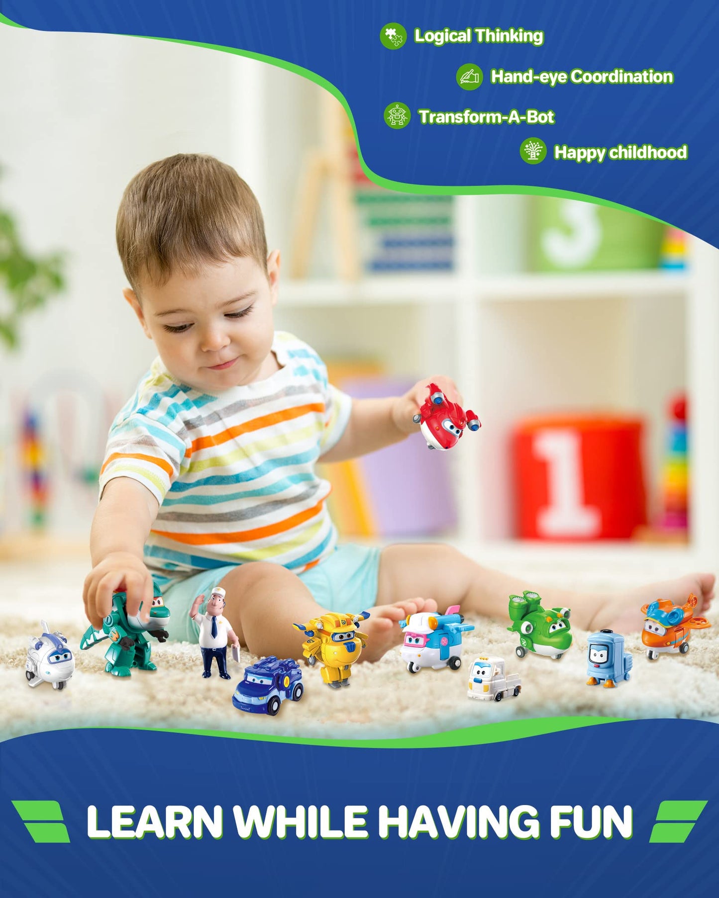 Super Wings 15-Pack Transformer Toys 2 Inch Airplane Robot Mini Action Figures With Real Mobile Wheels For Kids 3 4 5 6 7 8+ Birthday Party Supplies For Preschool Boys And Girls