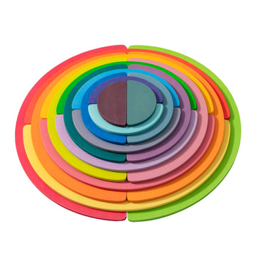 MERRYHEART Wooden Semicircle Stacker Toys, 11 Pcs Semicircle Rainbow Stacking Puzzle, Building Blocks Board Set for Kids, Learni