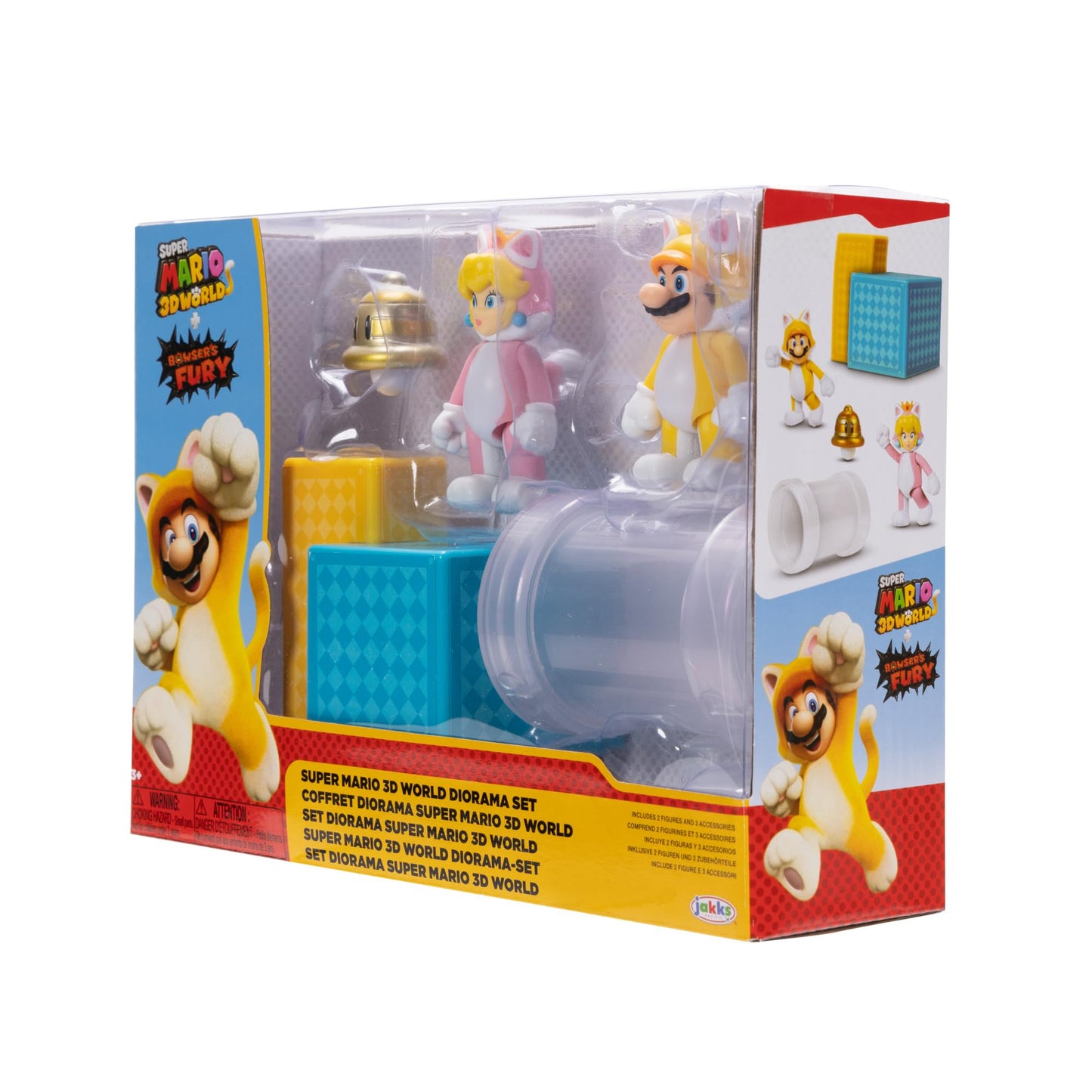 Super Mario Nintendo 2.5' Action Figures 3D World Diorama Includes Cat Mario And Cat Peach