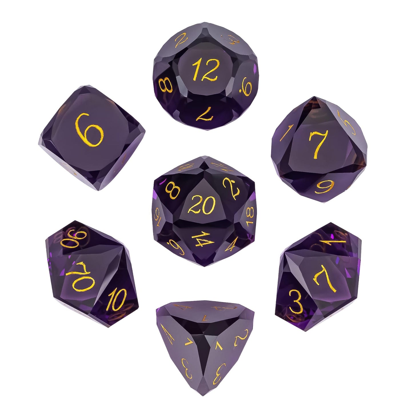 Udixi 7-Piece Glass Dice Set D&D, Multifaceted Diamond-Cut Glass Dnd Dice For Dungeons And Dragons Rpg Tabletop Games (Purple)