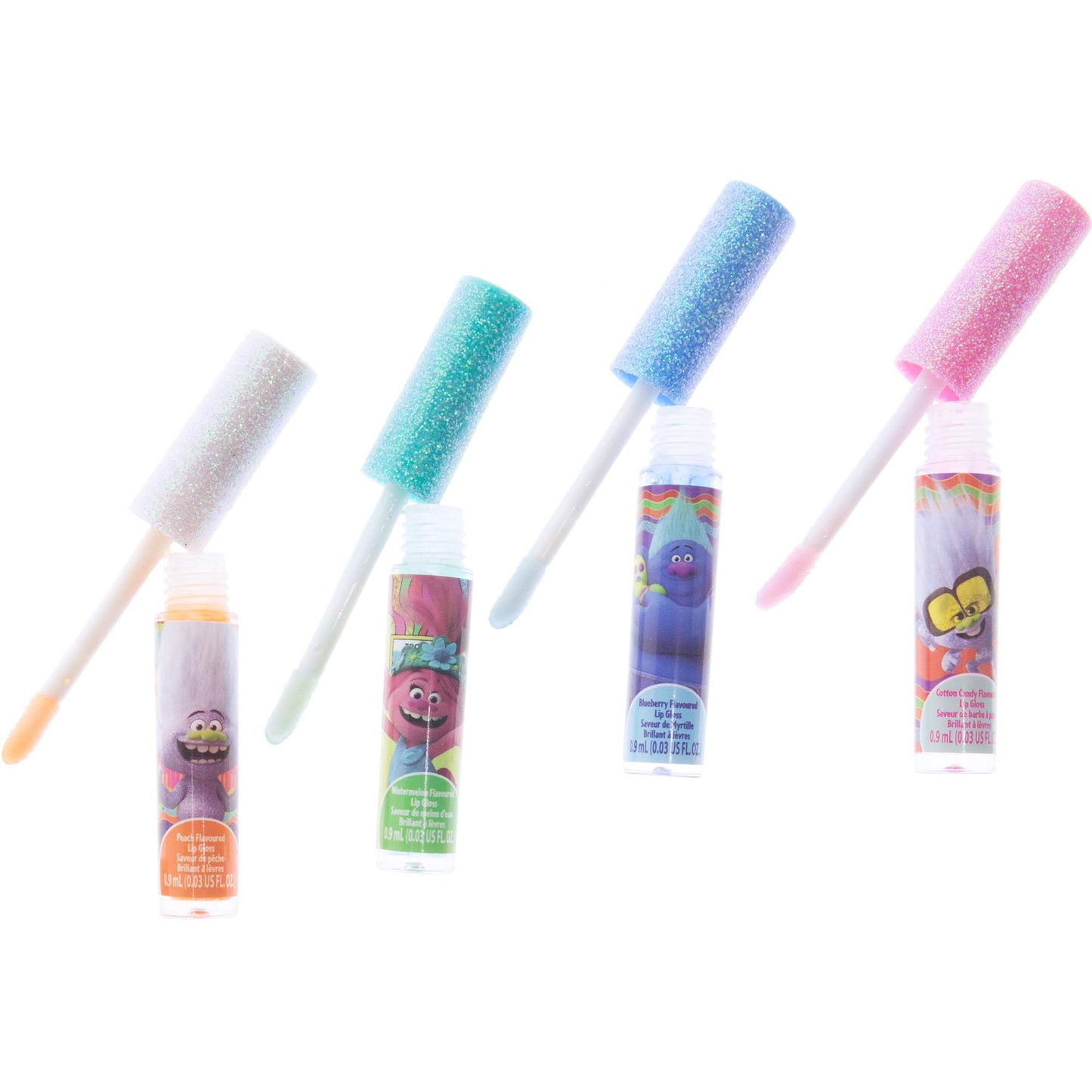 Townley Girl Trolls World Tour Lip Gloss Makeup Set, 7 Pieces, Multi, 0.21 Fl Oz, Ideal for Parties & Gifts for Girls 3+