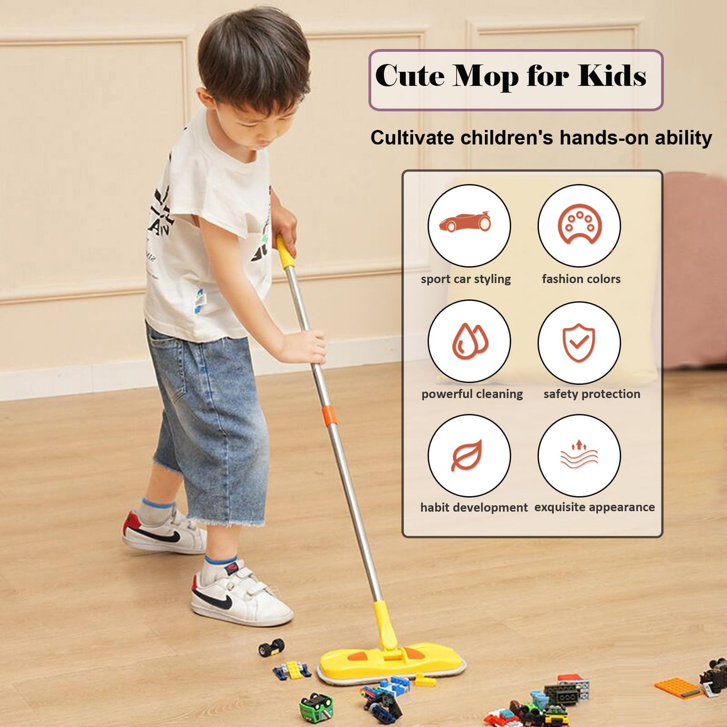 Mini Mop Small Mop For Kids Housekeeping Pretend Play Cleaning Toy Gift For Boys Girls (Pink)