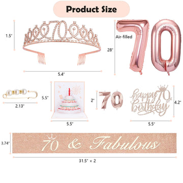 70th Birthday Gifts Decorations for Women, Including 70th Happy Birthday Cake Toppers, Birthday Queen Sash with Pearl Pin, Sweet