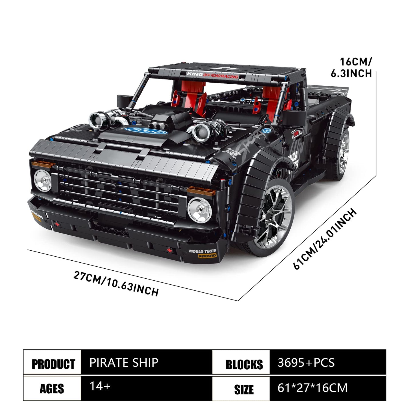 Mould King 13082 Pickup Truck Block Kits Model MOC Building Blocks Set to Build Gift for Kids Age 8+/mature-themed Collections Enthusiasts(3695 Pieces with Motor/APP Remote Control)
