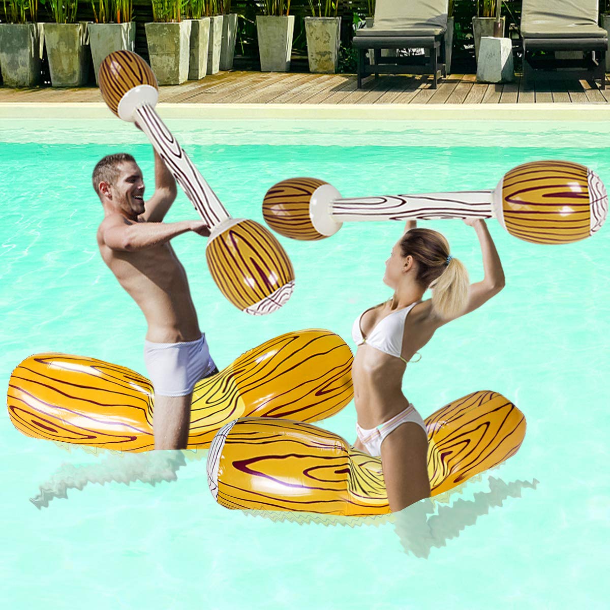 2 Sets Pool Floats For Kids,Pool Toys, Wood Shape Water Pool Float, Adults Lounger, Inflatable Pool Float For Adults And Kids In
