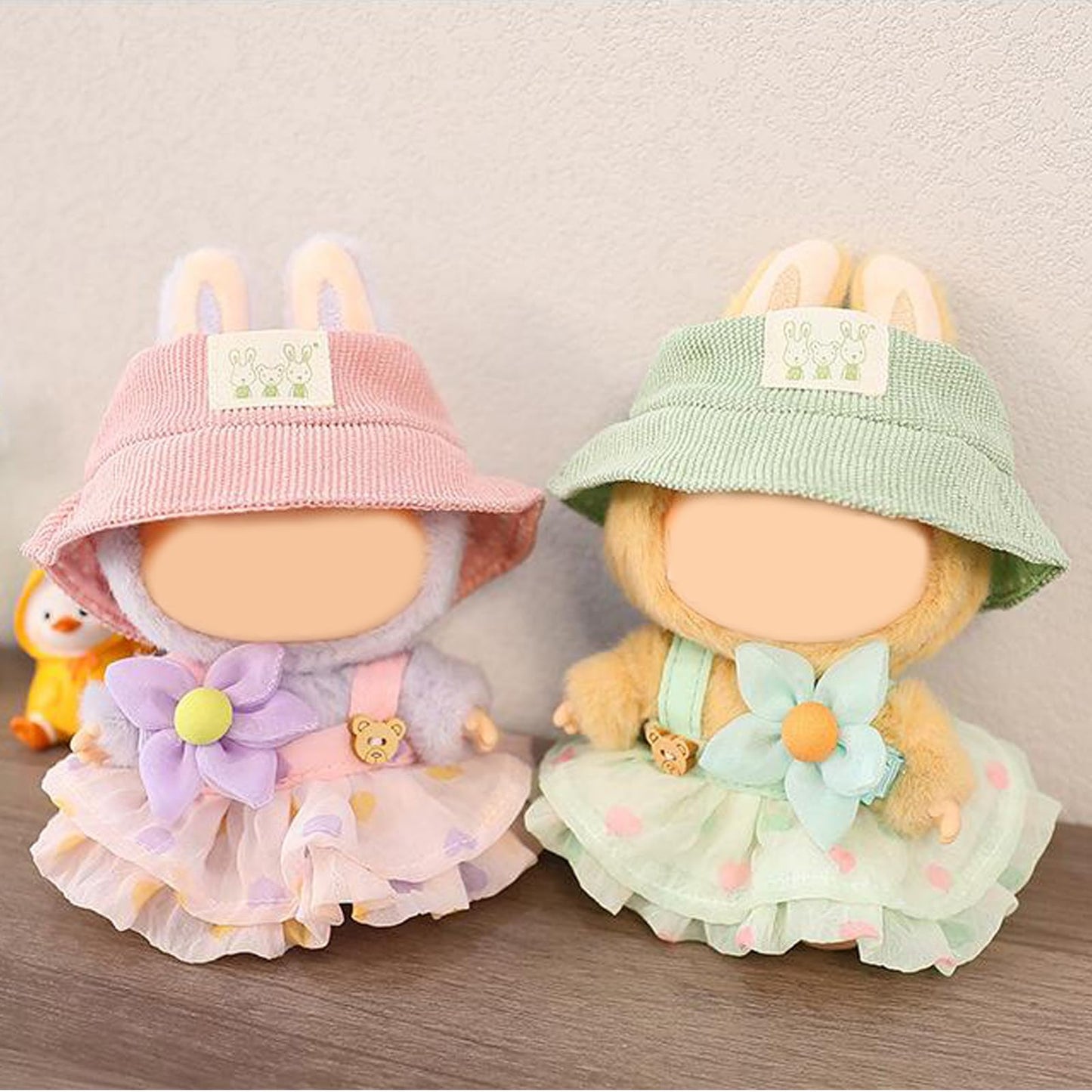 QIUTIMIY Clothes for Doll 17cm Doll Clothes 3-Piece-Set Doll Clothes enhanced Doll Outfit with Accessories-Birthday Green Hat+Dress+Flower(NO Doll Included)