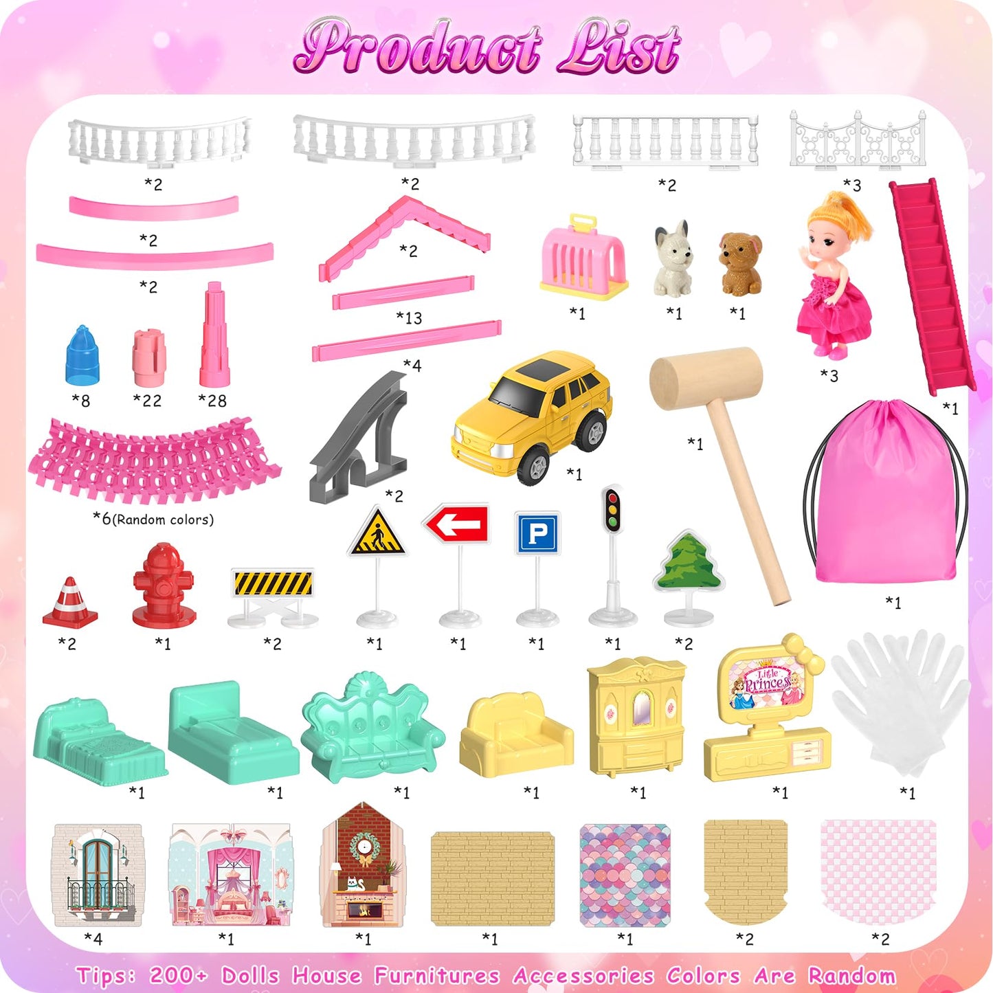 Mastom Dolls House For Girls, Doll Girls Houses With Track Car Toys, Dolls, Pets, Car, Furniture And Accessories, Pink Dream Princess Castle Playset Toy Gifts For Toddler Girls Ages 3 4 5 6 7 8+
