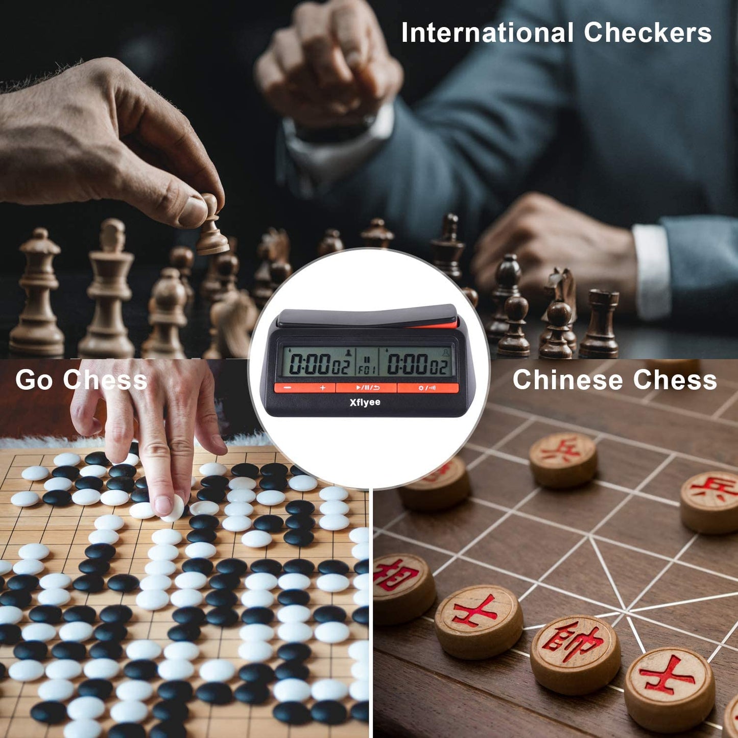 Xflyee Digital Chess Clock - Portable Timer with Bonus & Delayed Countdown, Red, Ideal for Board Games