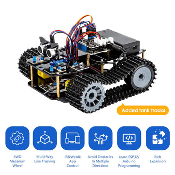 Acebott Smart Robot Tank Car Kit, 4Wd Remote Control Car Compatible With Arduino Ide, Electronic Programming Project/Stem Educat