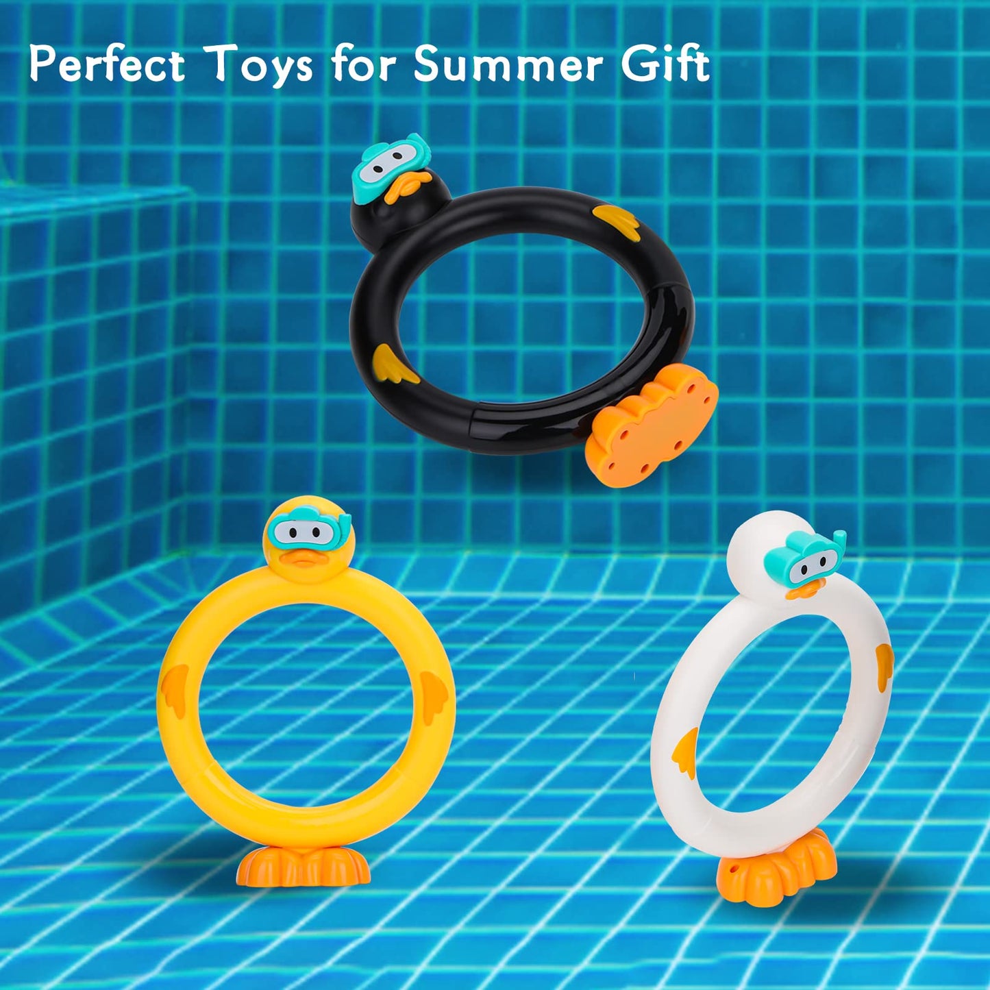 Doadw Diving Pool Toys Underwater Swimming Ring Duck Diving Ring, 3 Pack
