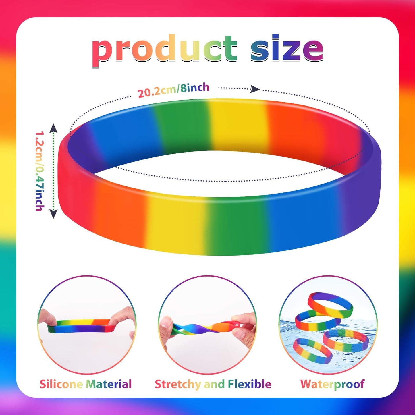 Junebrushs 24Pcs Gay Pride Silicone Bracelets Lgbt Rainbow Rubber Wristbands For Parades Decorations Party Favors Accessories (6
