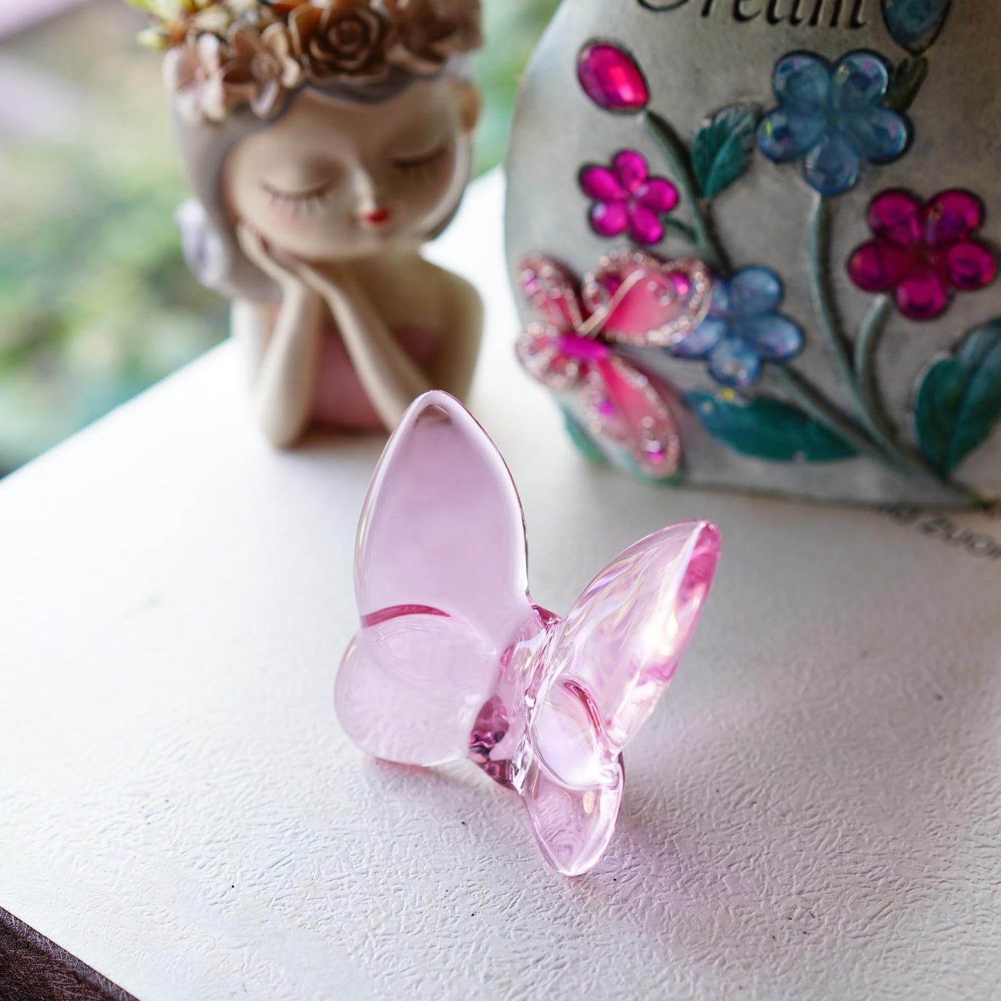 Kanpura Pink Crystal Butterfly Figurine,Flying Butterfly Figurine, Glass Butterfly Ornament,Crystal Animal Collectible Gift For Butterfly Enthusiasts And Collectors