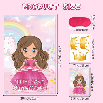 Pin The Crown On The Princess Party Games For Kids Girls Princess Birthday Party Supplies Pin The Tail Game Princess Tea Party Decorations, Large Princess Poster With 24 Crown Stickers