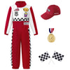 Kosgraiy Race Car Driver Costume Kid,Boy And Girl Racer Jumpsuit With Peaked Cap,Toddler Racing Costume Halloween,Red,M/130