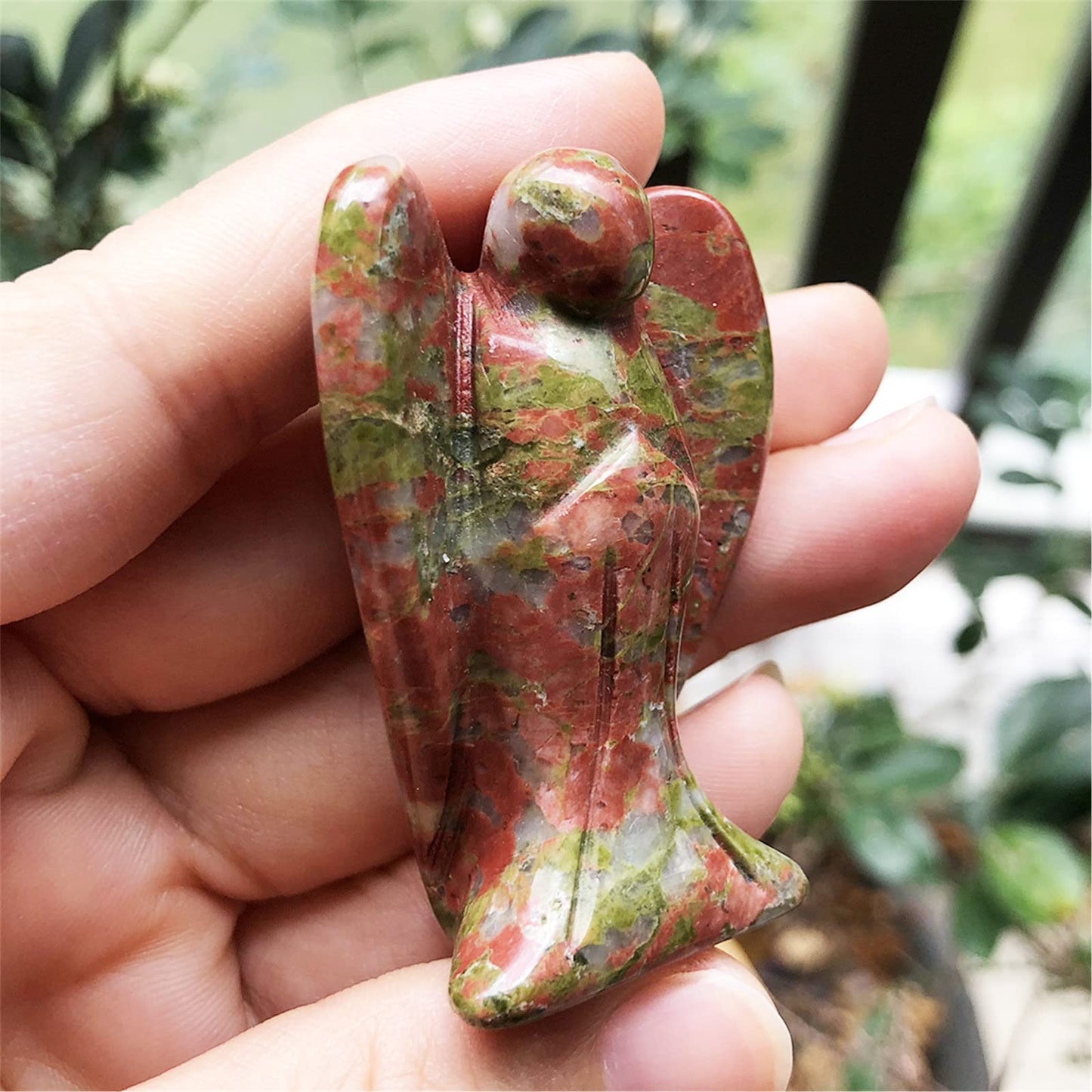 Fekuar Natural Unakite Guardian Angel Statue, Hand-Carved Healing Crystal Pocket Figurines Decoration 2 Inches