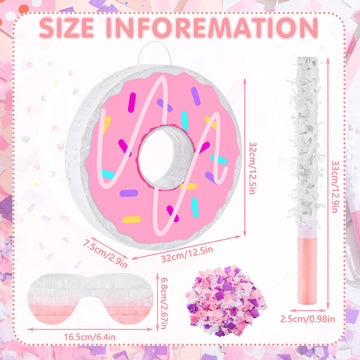 Lewtemi Donut Pinata Party Decorations - Cardboard, Pink, Includes Stick, Blindfold & Confetti, Perfect for Birthdays & Anniversaries