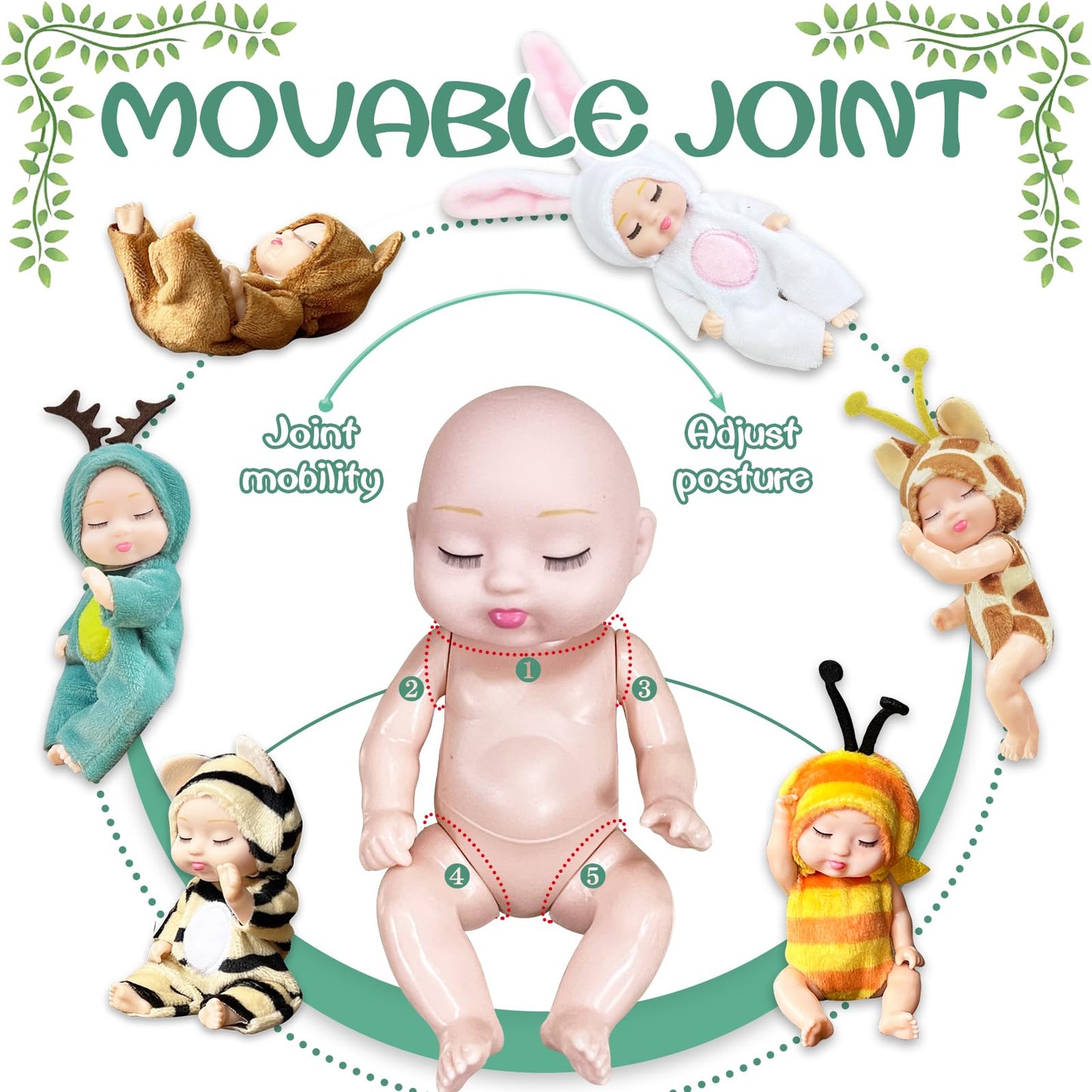 Woozettn 6 Pcs Mini Baby Dolls,4 Inch Realistic Small Baby Doll Toys With Animal Clothes,Cute Tiny Babies Gifts For Girls Kids Baby Shower Easter Basket Valentine