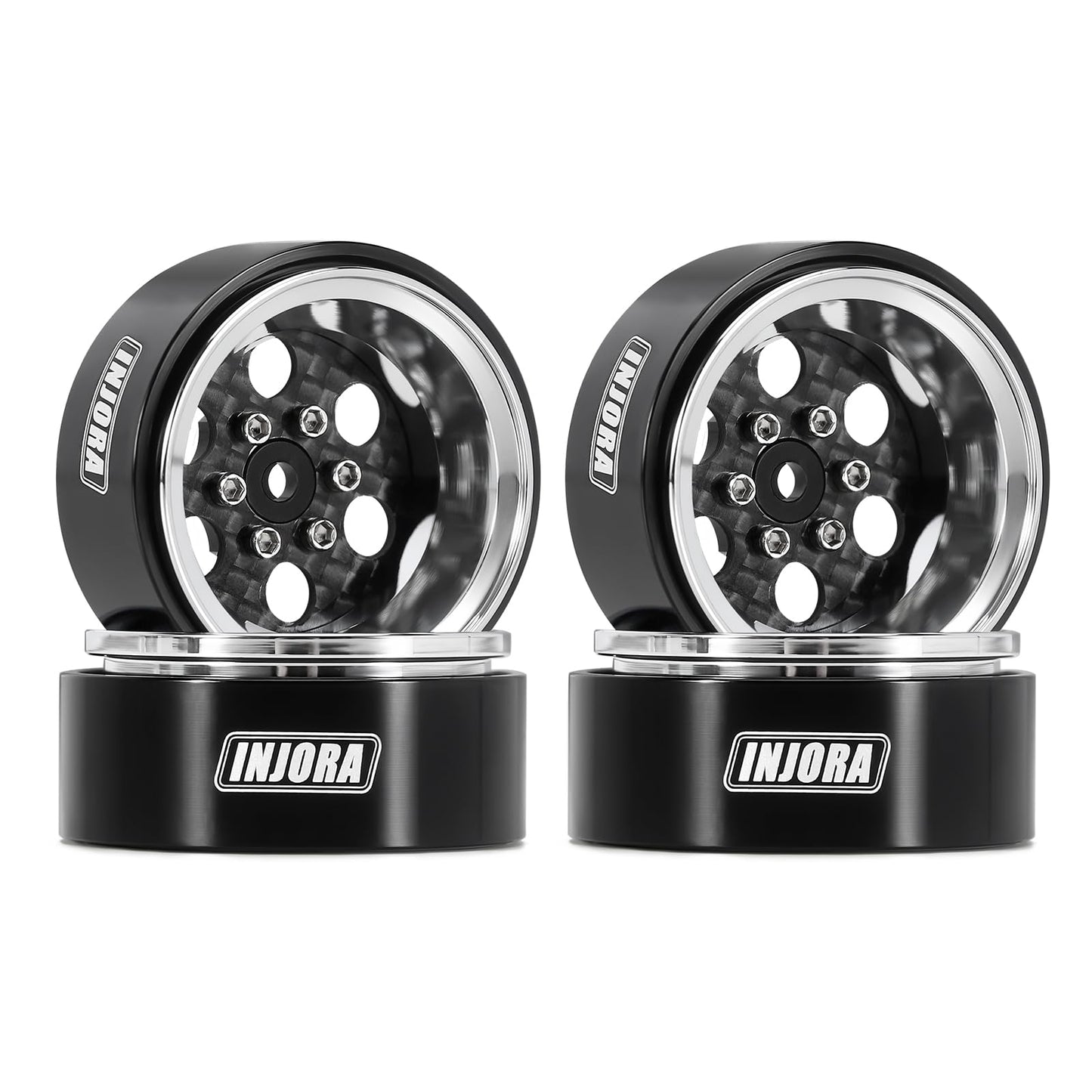 Injora Moduwheel 1.3 Beadlock Negative Offset Wheels With 6-Hole, Replaceable Carbon Fiber Modular, For 1/18 1/24 Rc Crawler (Si