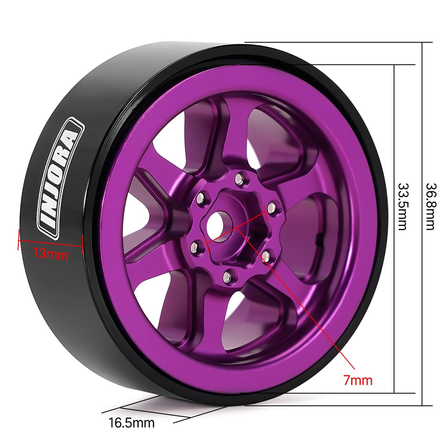 INJORA 1.3 Aluminium Beadlock Wheel Rims - Negative Offset -4.05mm for TRX4M SCX24 Upgrade 1/24 1/18 RC Crawler Car(Purple)