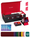 UAONO Card Storage Box for Trading Cards 5 in 1 Card Deck Case with 4 Pcs Small Commander Deck Box Large Card Box for MTG/TCG/PTCG Magic Sports Cards Game Playmat (Black Red)