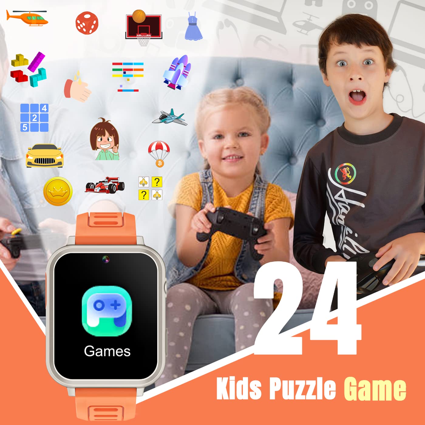 Smart Watch For Kids With 24 Puzzle Games Hd Touch Screen Camera Video Music Player Pedometer Alarm Clock Flashlight 12/24 Hr Kids Watches Gift For 4-12 Year Old Boys Girls Toys