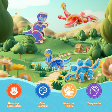 Jugueteland Magnetic Dinosaur Building Blocks, Wooden Dino Snap Blocks, Stem Take Apart Dinosaurs Playset, Montessori Fine Motor