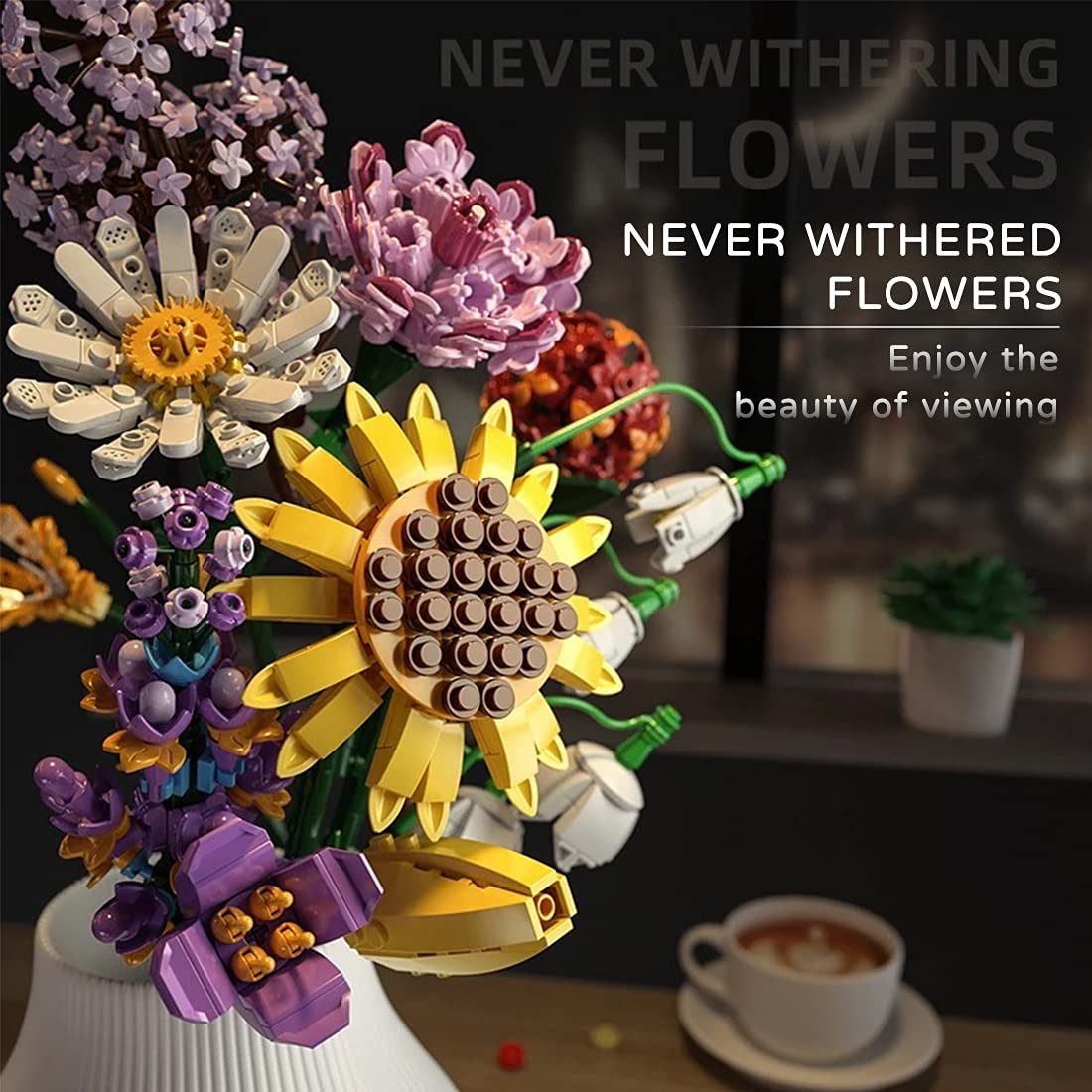 Cihely Flower Bouquet Building Blocks Kits Scavenger 601241, Artificial Flowers Building Project To Release Stress And Focus The Mind, For Birthday Gifts To Adults/Teens(100+ Pieces)