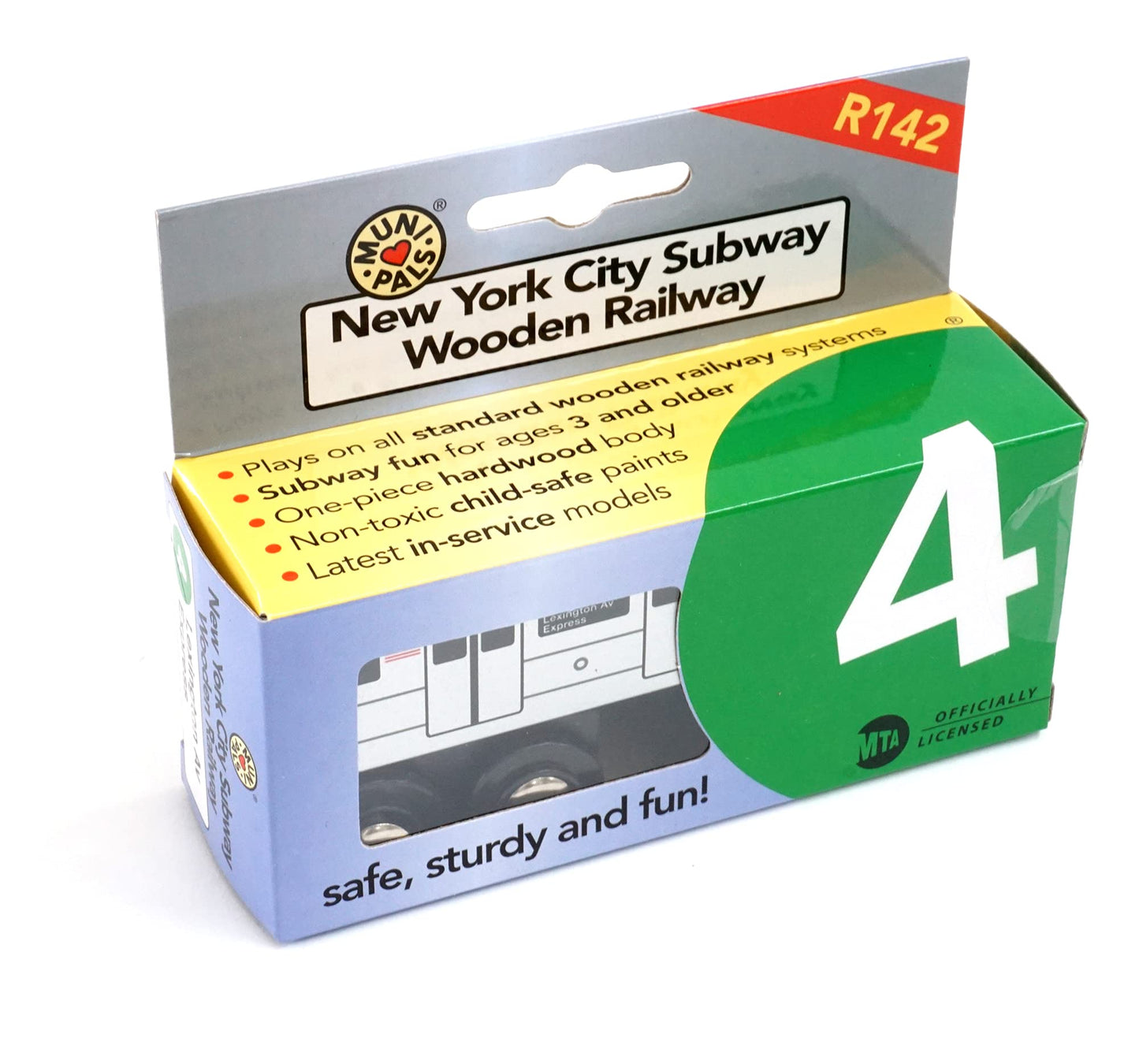 Muni Pals Munipals New York City Subway Wooden Railway (A Division/Irt) 4 Train/Lexington Av Express–Child Safe And Tested Wood Toy Train