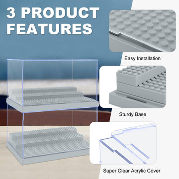 2 Pack Display Case For Minifigure Action Figures Blocks, Acrylic Minifigure Display Case Box Storage With 3 Movable Steps Gift