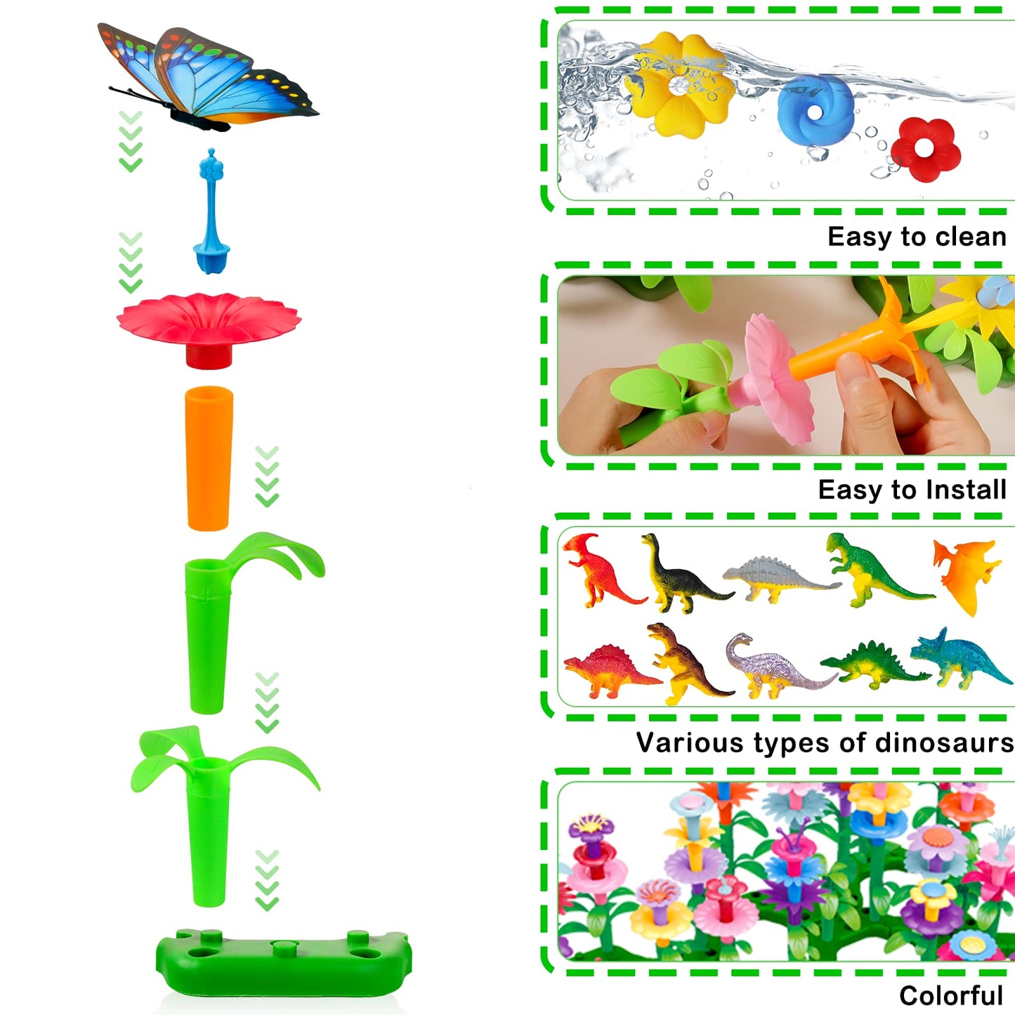 Leetous Birthday Toys Gifts For 2 3 4 5 6 Years Old Toddlers Boys Girls (167Pcs), Dinosaur Flower Garden Building Blocks,Fine Mo