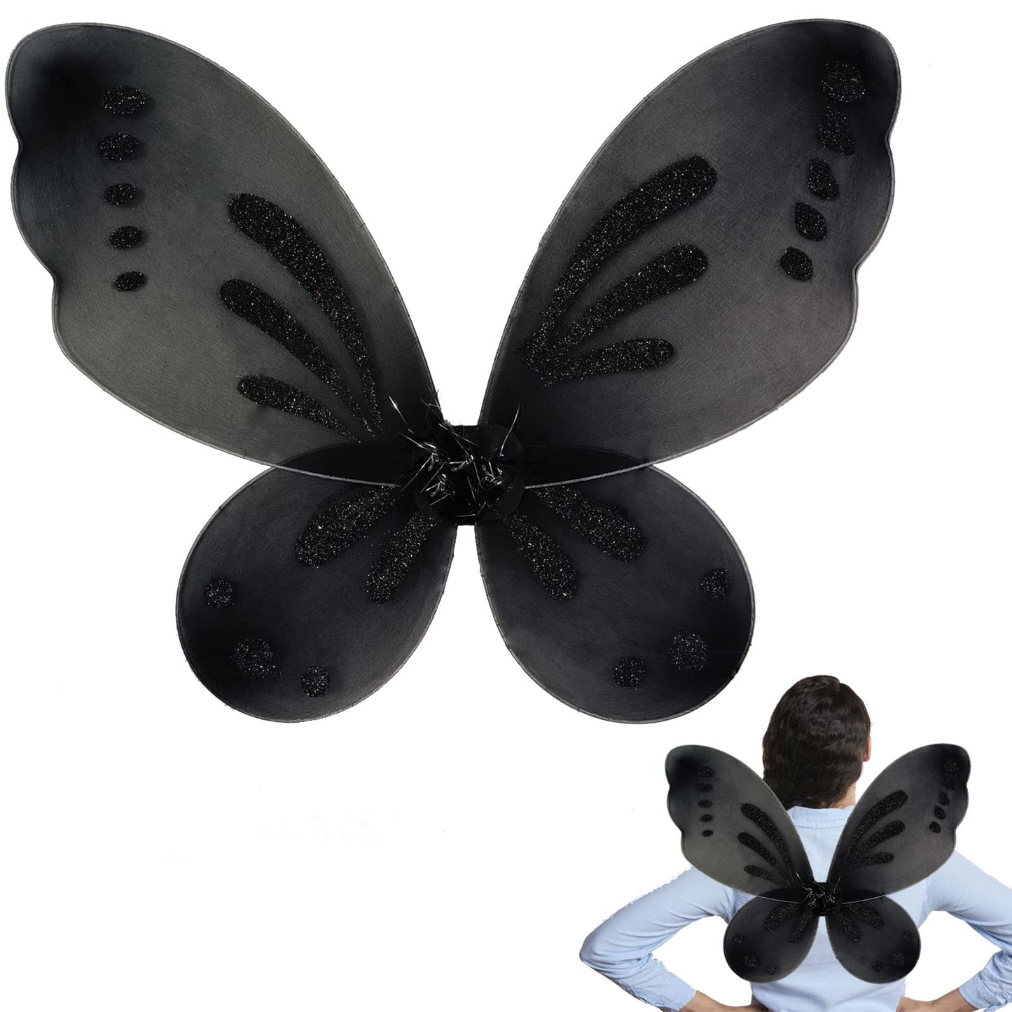 Nenmatte Fairy Girls Wings,Fairy Butterflyl Wings For Halloween Costume,Birthday Dress Up Party Favor (Black)
