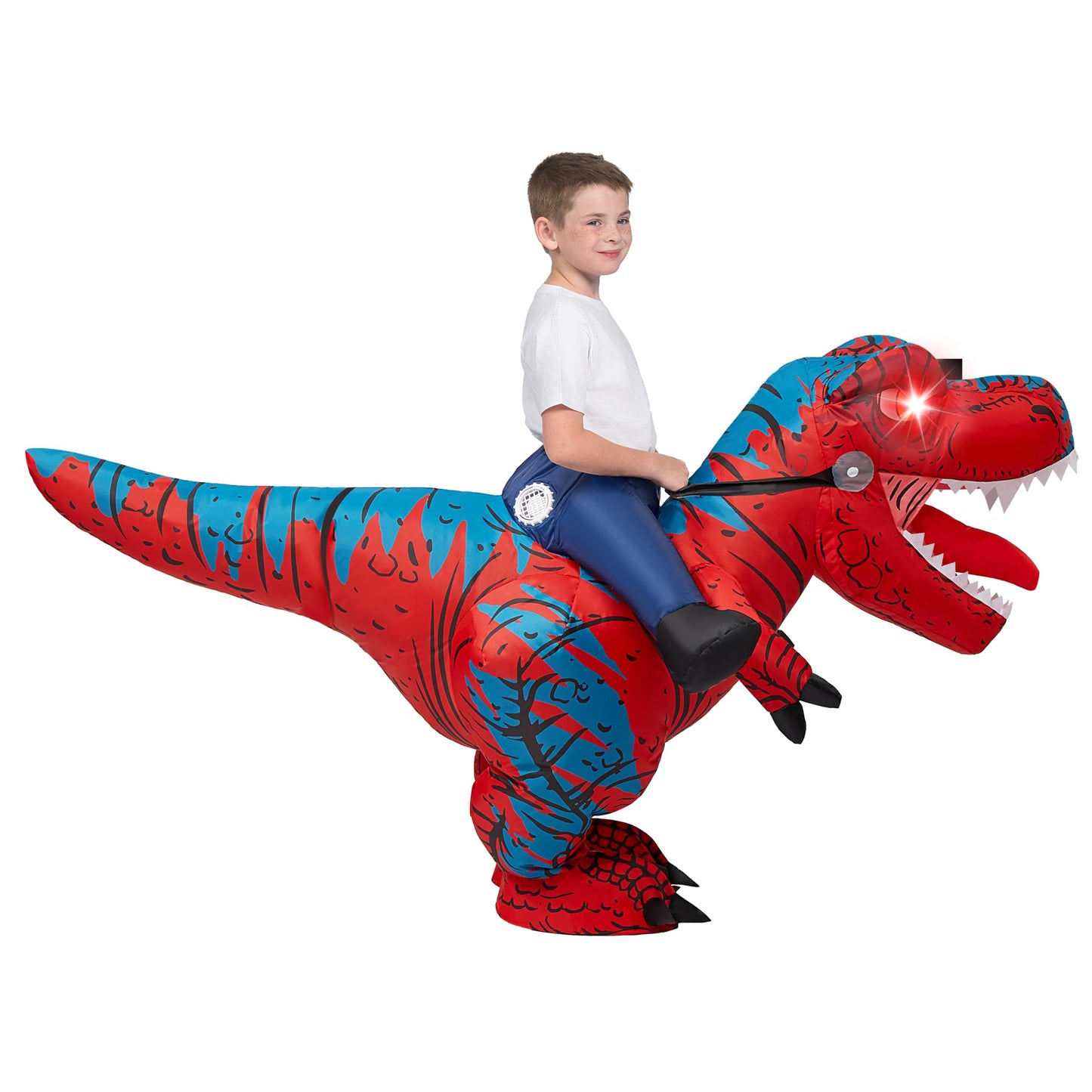 Spooktacular Creations Kids Inflatable Costumes, Riding A Light-Up Eyes T-Rex Inflatable Costume, Red Rawr Blow Up Dinosaur Cost