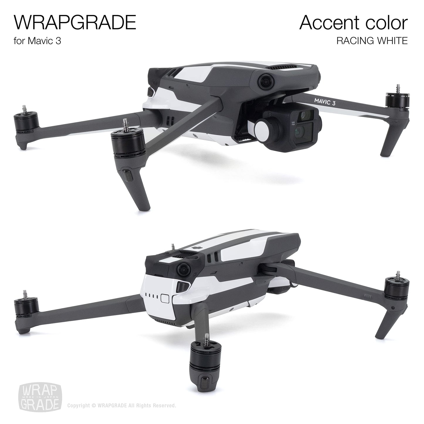 WRAPGRADE Partial Skin Stickers for DJI Mavic 3 / Mavic 3 Classic Accent Color (Racing White)