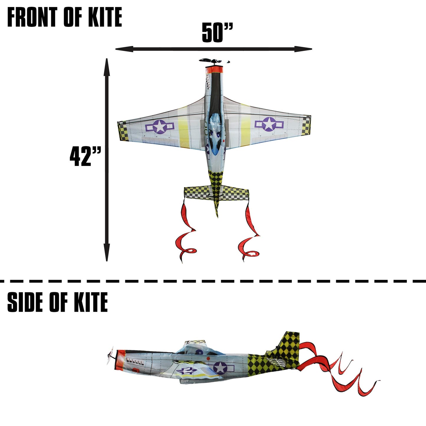 X-Kites Windnsun Super Size 3D Nylon Kite, Aircraft P-51 Mustang, 50 Inches Wide