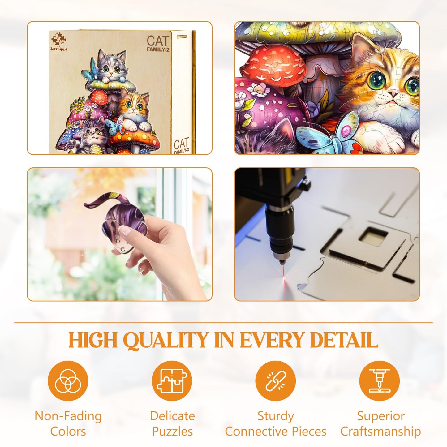 Wooden Puzzles for mature-themeds Cat Family Wooden Jigsaw Puzzles for mature-themeds Kids Unique Shaped Wood Puzzles mature-themed Creative Birthday Gifts for Friends Family Game(13.4 * 12in 230pcs)