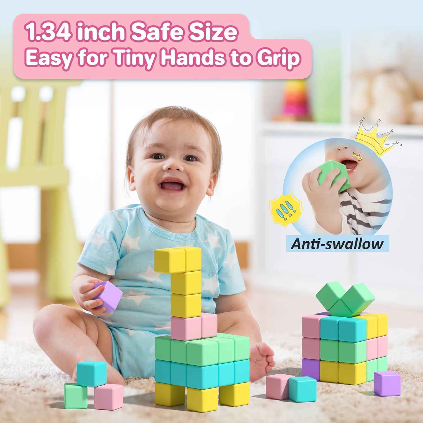 1.34 Inch Magnetic Blocks For Toddlers 1-3,4-8 Large Macaron Magnet Building Cubes For Kids Ages 3-5 Stem Preschool Stack Construction Educational Toys For 3+ Years Old Boys Girls