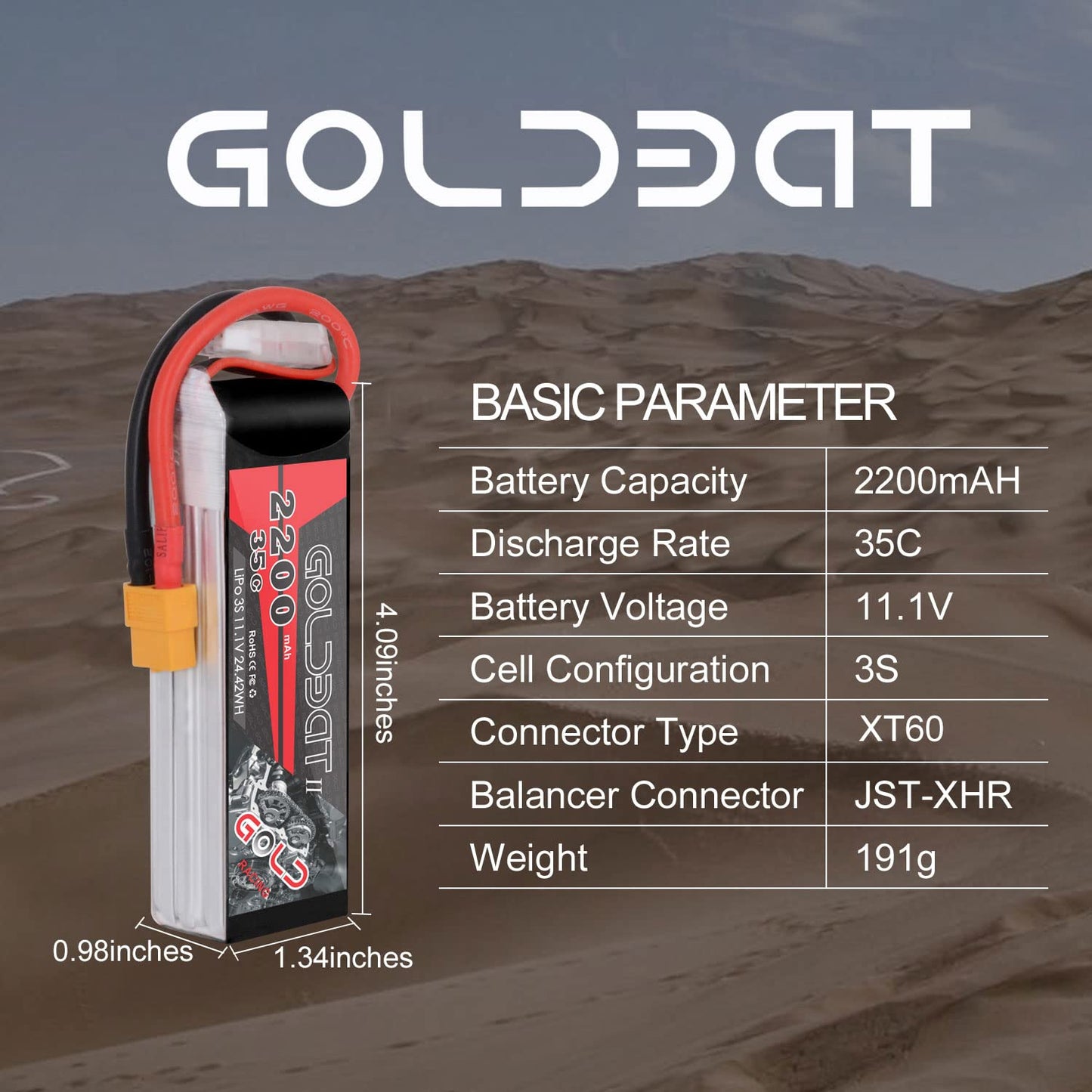 GOLDBAT 3s Lipo Battery 35C 2200mAh 11.1V Lipo Battery with XT60 Connector Soft Case Battery for Airplane RC Quadcopter Helicopt