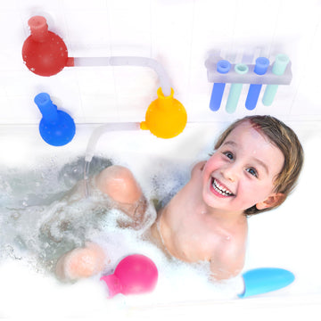 Aqualab Bath Toys For Kids Ages 4-8 - Science Themed Wall Suction Silicone Bath Toy - Includes Beaker, Flasks, And Test Tubes