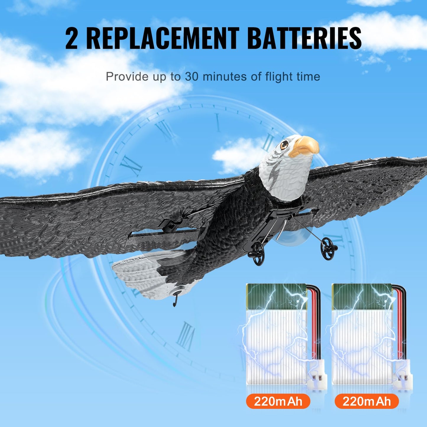 Vevor Rc Plane, 2.4Ghz 2 Channel Rc Airplane With 6-Axis Gyro Stabilizer&2 Batteries, Ready To Fly Eagle Aircraft Plane Toy, Rc