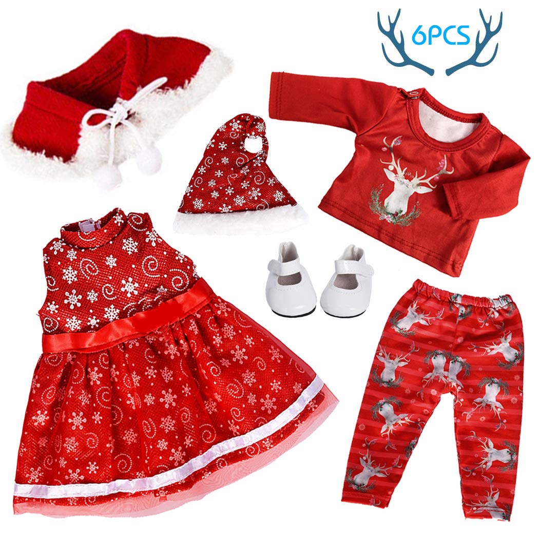 Ebuddy Doll Clothes And Accessories 5Pc Christmas Clothes Dress With 1 Pair Shoes For 18 Inch Girl Doll,Most 18 Inch Dolls