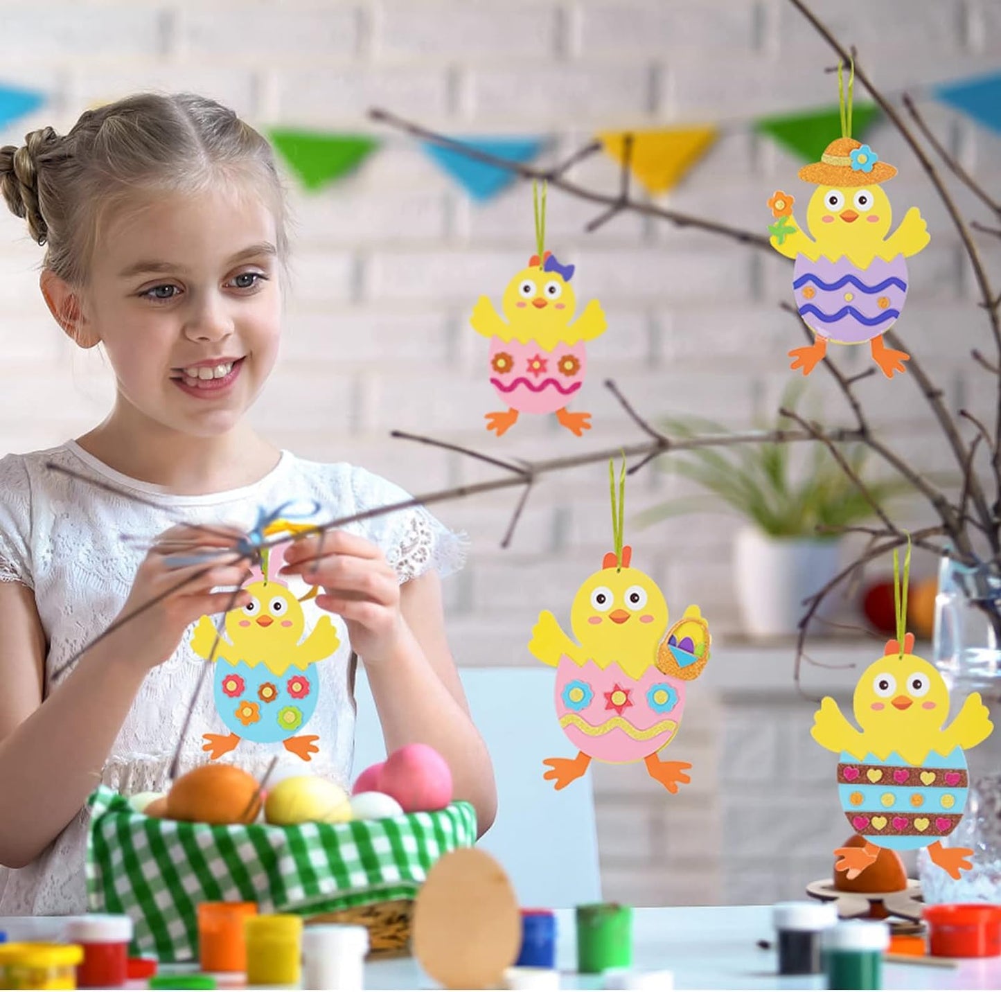 Fennoral 12 Pack Easter Craft For Kids Make You Own Easter Chick Foam Stickers Ornament Diy Easter Arts And Crafts For Preschool