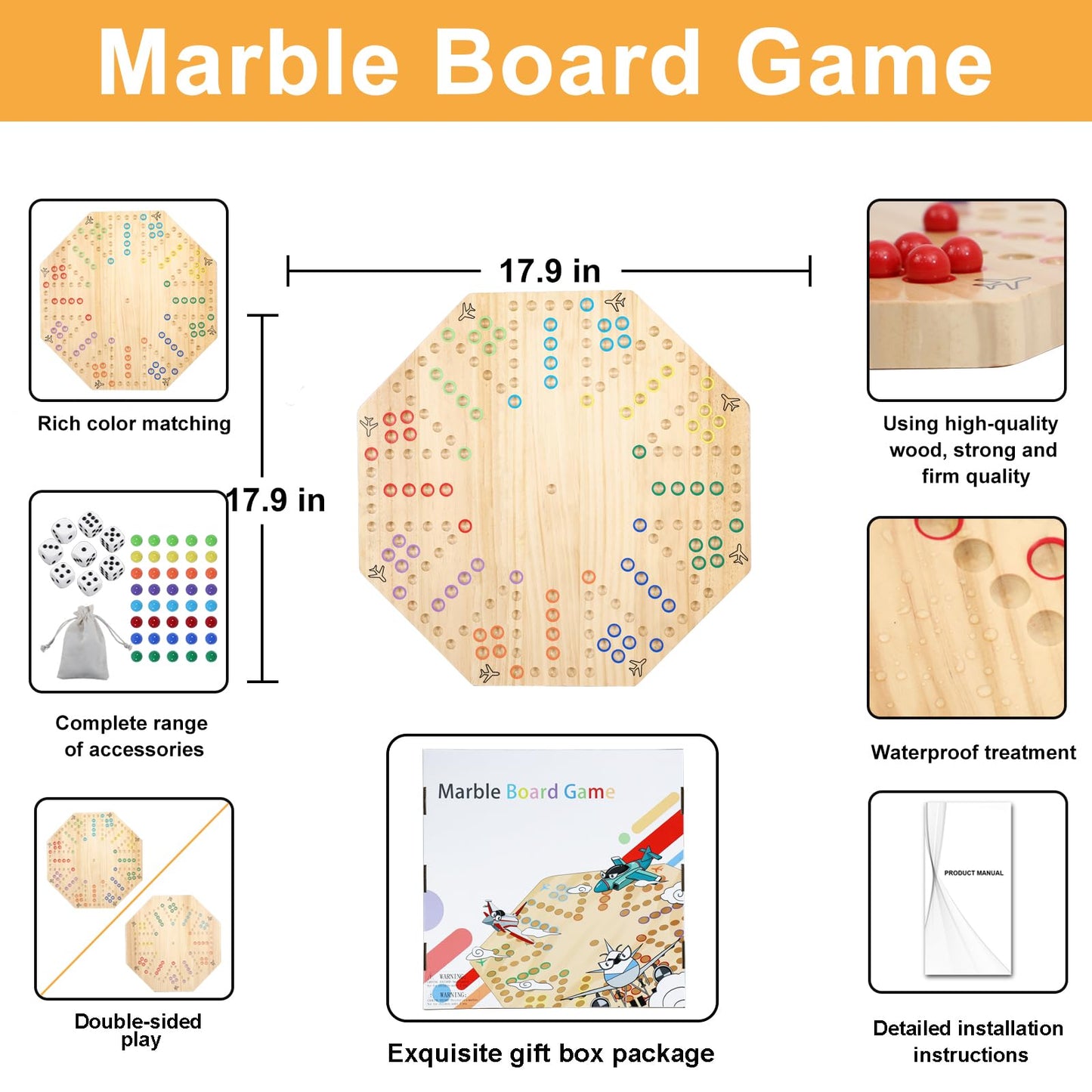 Horow Wahoo Board Game Wooden Original Aggravation Board Game Classic 2 Side Painted Fast Track Game For 4 Player And 6 Player W